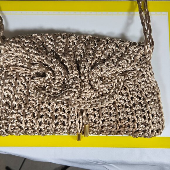 Vintage Jay by Sharif Woven Crochet Drawstring Shoulder Bag Beige Boho - Picture 7 of 7